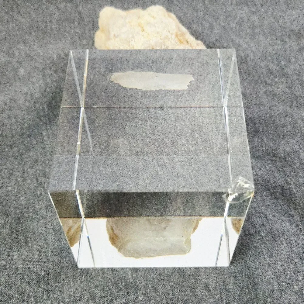 Clear Quartz Crystal Geode Mineral Specimen Display Piece on Cube Base READ